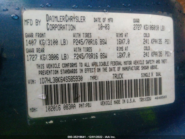 Dodge Dakota Sport 2004 1D7HL38K64S585930 Image 9