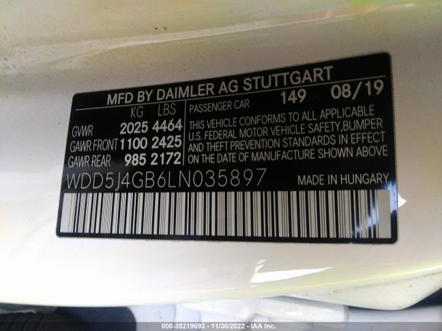 2020 Mercedes-Benz CLA-Class, VIN: WDD5J4GB6LN035897