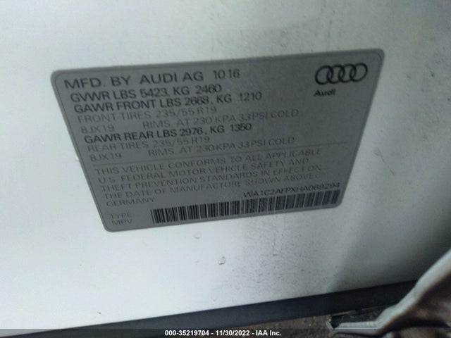 2017 Audi Q5, VIN: WA1C2AFPXHA069294