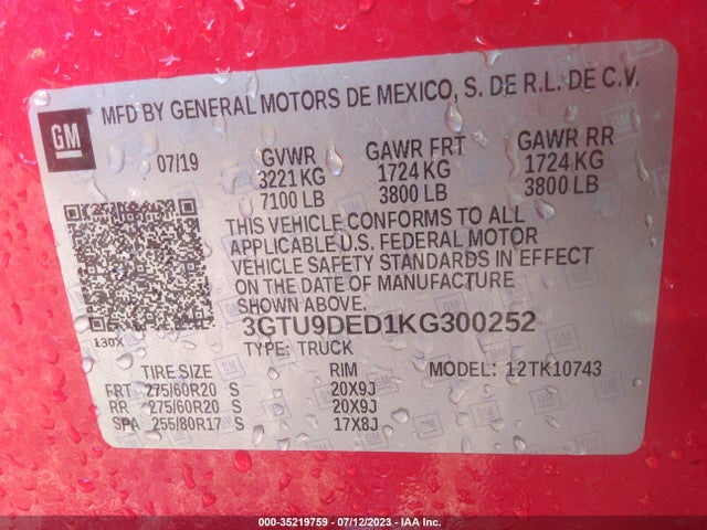 GMC Sierra 1500 Slt 2019 3GTU9DED1KG300252 Image 9