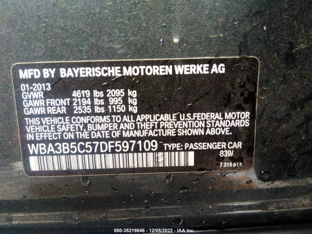 2013 BMW 3 SERIES 328I XDRIVE VIN: WBA3B5C57DF597109