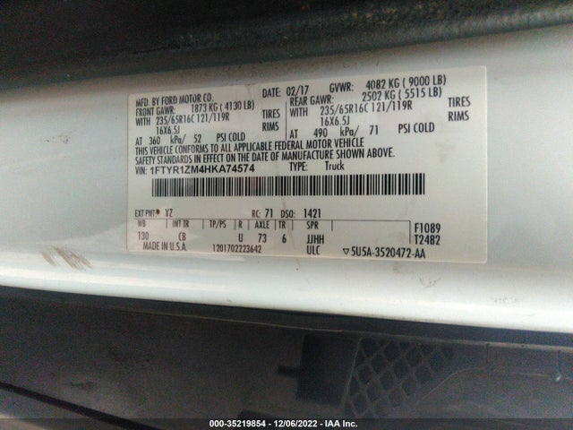 2017 Ford Transit, VIN: 1FTYR1ZM4HKA74574