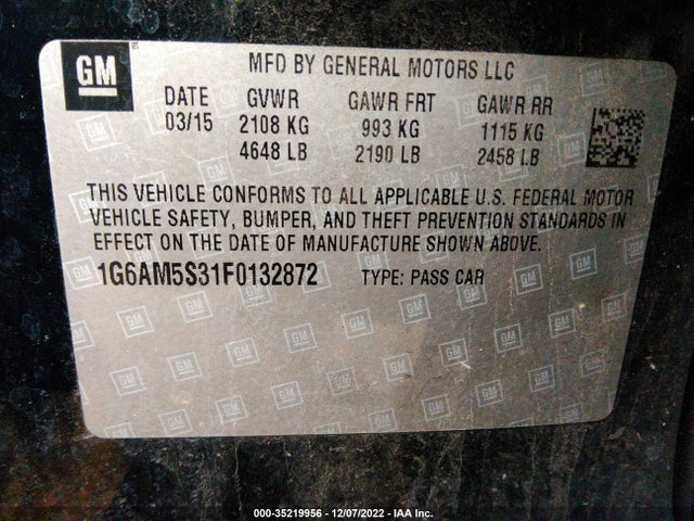 2015 Cadillac ATS, VIN: 1G6AM5S31F0132872