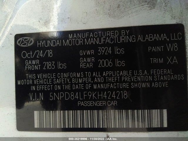 2019 Hyundai Elantra, VIN: 5NPD84LF9KH424218