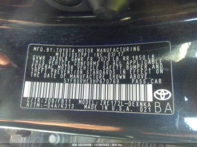Toyota COROLLA LE 2017 5YFBURHEXHP670769 Image 9