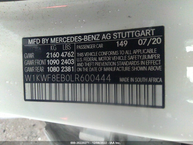 2020 Mercedes-Benz C-Class, VIN: W1KWF8EB0LR600444