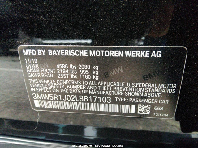 BMW 3 Series 330i 2020 аукцион фото