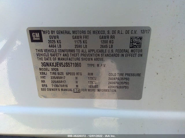 2018 Chevrolet Equinox, VIN: 3GNAXJEV5JS571060