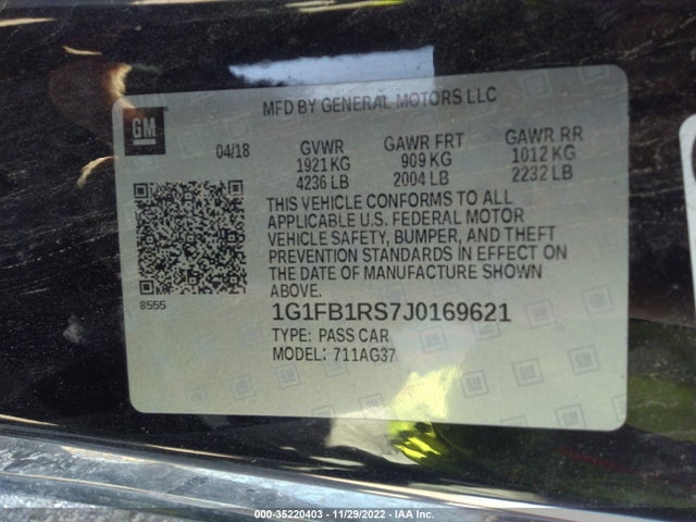 Chevrolet Camaro 1lt 2018 1G1FB1RS7J0169621 Image 10