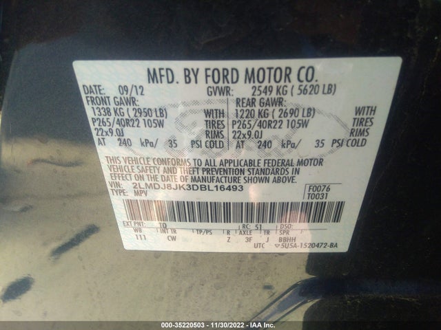 Lincoln MKX 2013 2LMDJ8JK3DBL16493 Image 10