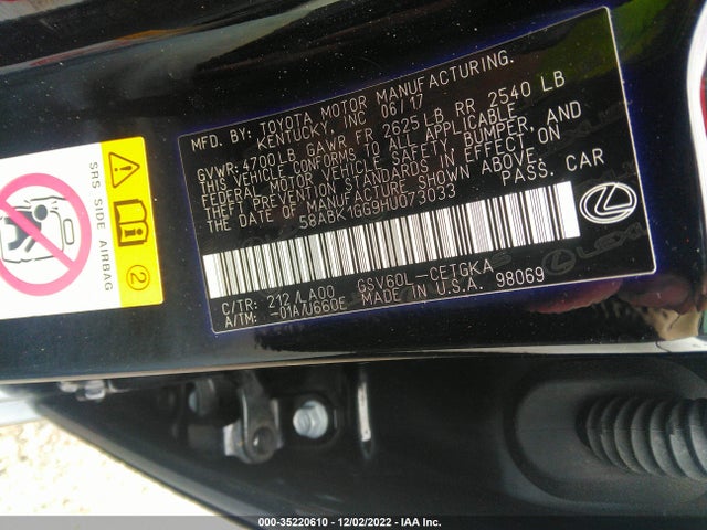 58ABK1GG9HU073033 Lexus ES
