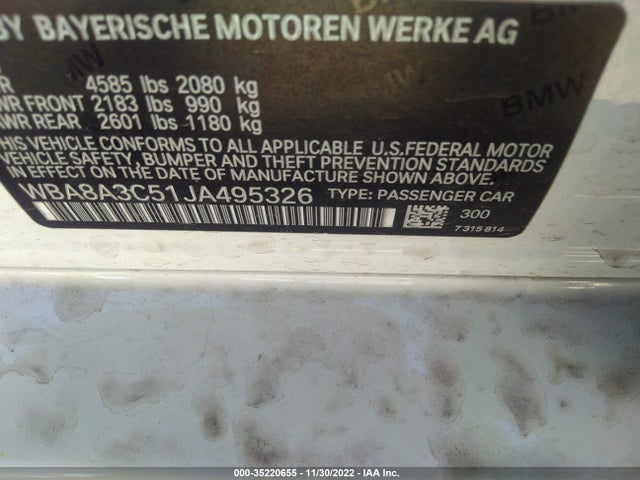 BMW 3 Series 320i Xdrive 2018 WBA8A3C51JA495326 Image 9