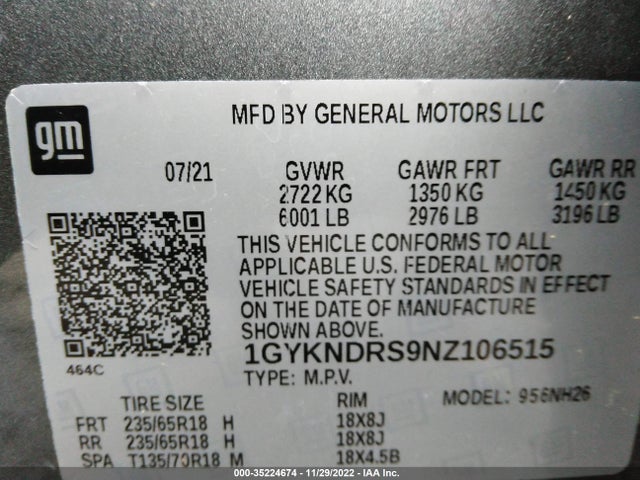 1GYKNDRS9NZ106515 Cadillac Xt5 Awd Premium Luxury