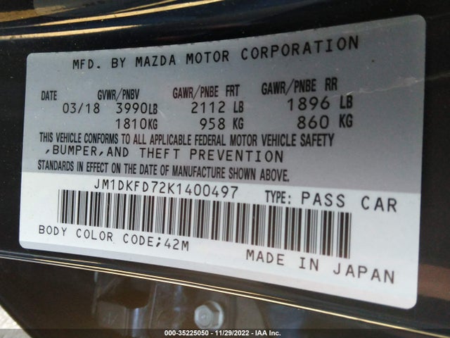 2019 Mazda CX-3, VIN: JM1DKFD72K1400497