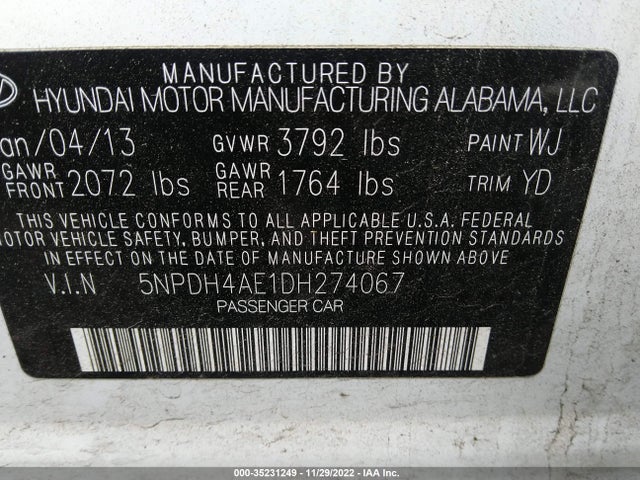 Hyundai Elantra Gls Pzev 2013 5NPDH4AE1DH274067 Image 9