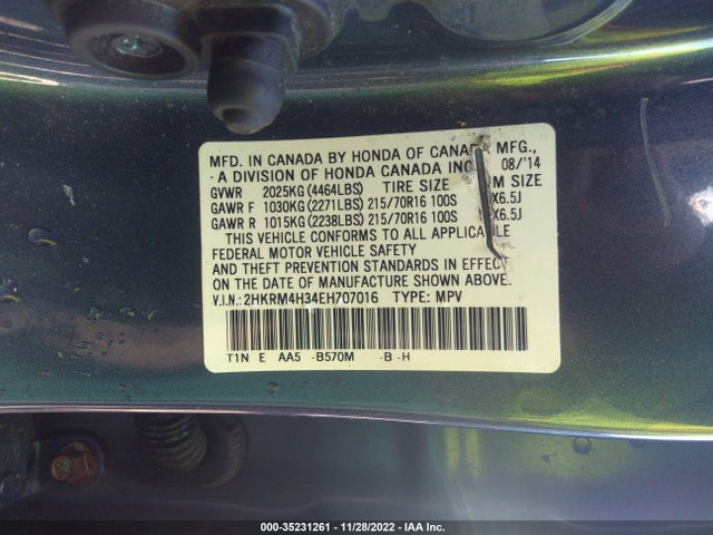 2014 HONDA CR-V LX VIN: 2HKRM4H34EH707016
