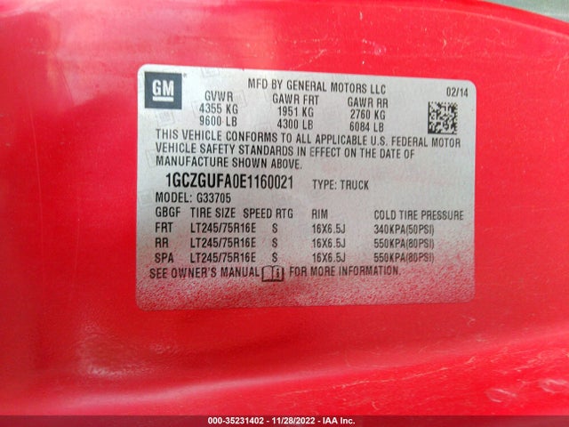 2014 Chevrolet Express, VIN: 1GCZGUFA0E1160021