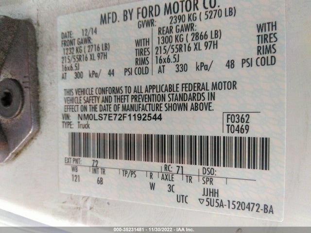 2015 Ford Transit Connect, VIN: NM0LS7E72F1192544