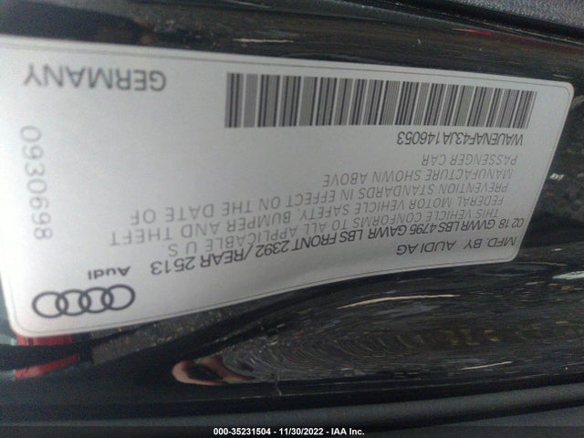 2018 AUDI A4 PREMIUM PLUS VIN: WAUENAF43JA146053