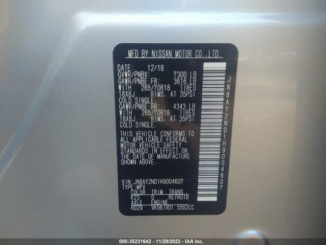 2017 Nissan Armada, VIN: JN8AY2ND1H9004607