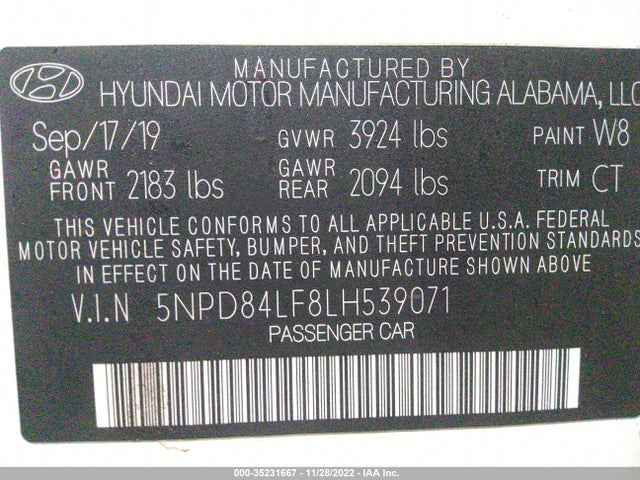2020 Hyundai Elantra, VIN: 5NPD84LF8LH539071
