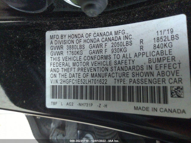 Honda CIVIC SI SEDAN 2020 2HGFC1E52LH701622 Image 9