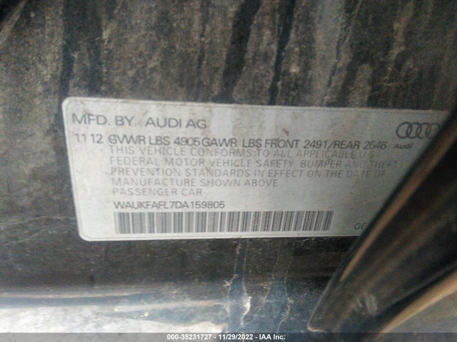 2013 AUDI A4 PRESTIGE VIN: WAUKFAFL7DA159805