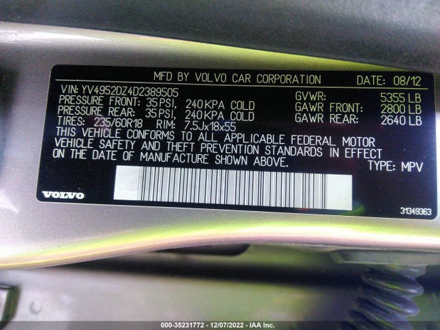 Volvo Xc60 3.2l 2013 YV4952DZ4D2389505 Image 10