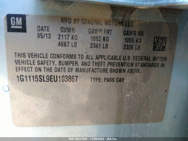 2014 CHEVROLET IMPALA LT VIN: 1G1115SL9EU103867