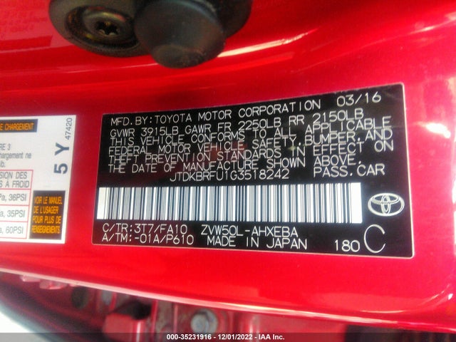 Toyota Prius Two 2016 JTDKBRFU1G3518242 Image 9