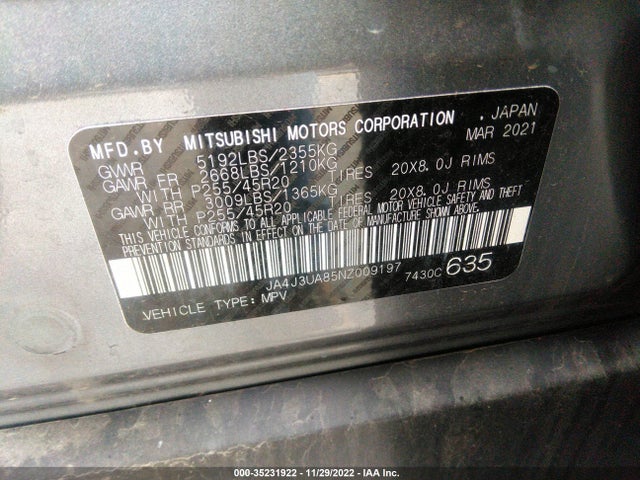 2022 Mitsubishi Outlander, VIN: JA4J3UA85NZ009197