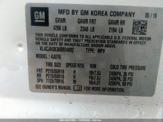 KL4CJASB3KB924092 Buick Encore Preferred