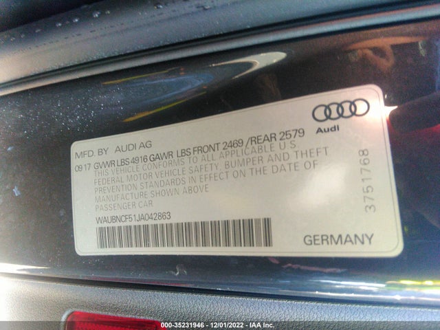 2018 Audi A5, VIN: WAUBNCF51JA042863