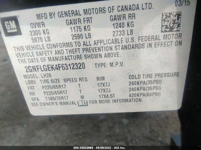 Chevrolet EQUINOX LT 2015 2GNFLGEK4F6312320 Image 9