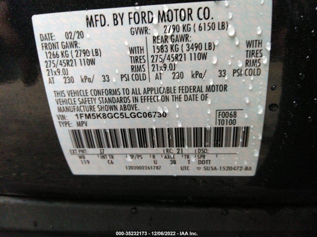 2020 FORD EXPLORER ST VIN: 1FM5K8GC5LGC06730