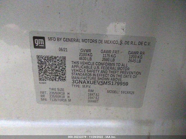 Chevrolet EQUINOX LT 2021 3GNAXUEV5MS179959 Image 9