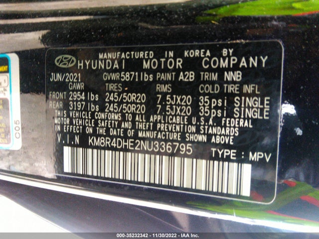 2022 Hyundai Palisade, VIN: KM8R4DHE2NU336795