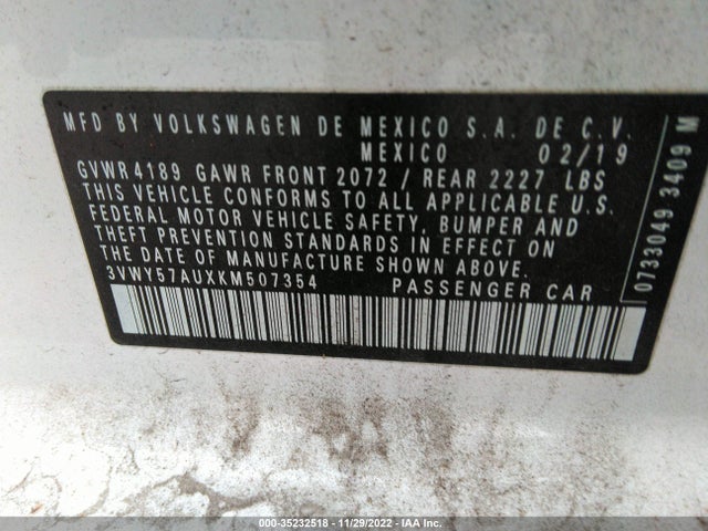 2019 Volkswagen Golf, VIN: 3VWY57AUXKM507354