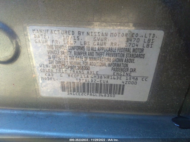 2016 NISSAN VERSA NOTE SV VIN: 3N1CE2CP8GL368350