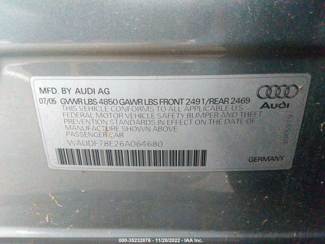 WAUDF78E26A064680 Audi A4 2.0T