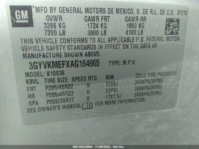 3GYVKMEFXAG164965 Cadillac Escalade Ext Luxury