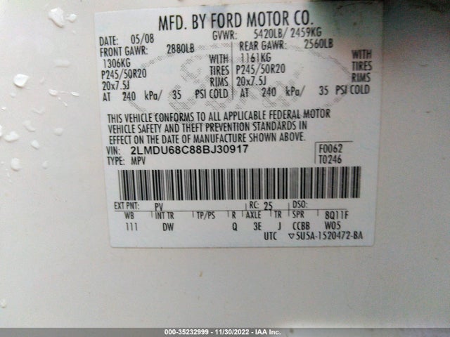 Lincoln MKX 2008 2LMDU68C88BJ30917 Image 10
