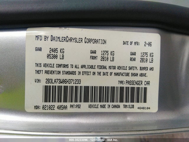 Dodge Charger Srt8 2006 2B3LA73W06H371233 Image 10