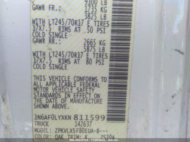 1N6AF0LYXKN811599 Nissan Nv Cargo Sv