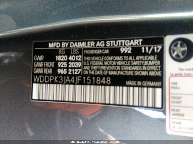2018 Mercedes-Benz SLC-Class, VIN: WDDPK3JA4JF151848