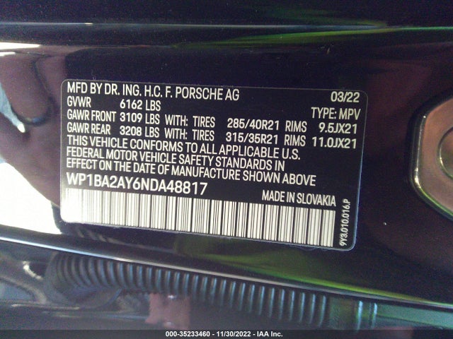 2022 Porsche Cayenne, VIN: WP1BA2AY6NDA48817