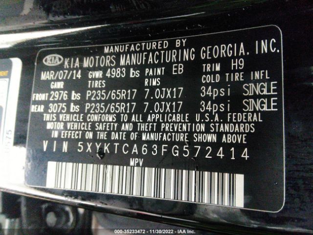 5XYKTCA63FG572414 KIA SORENTO LX