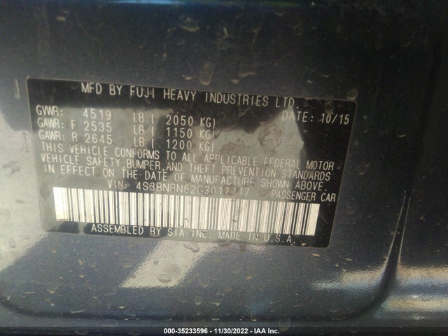 2016 Subaru Legacy, VIN: 4S3BNBN62G3017717