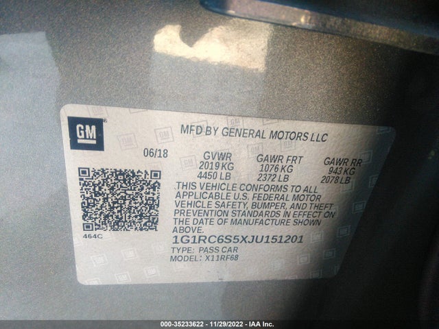 2018 Chevrolet Volt, VIN: 1G1RC6S5XJU151201