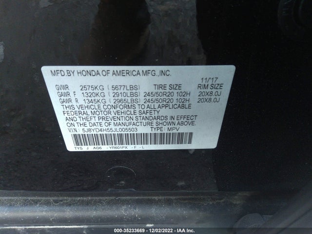 2018 Acura MDX, VIN: 5J8YD4H55JL005503